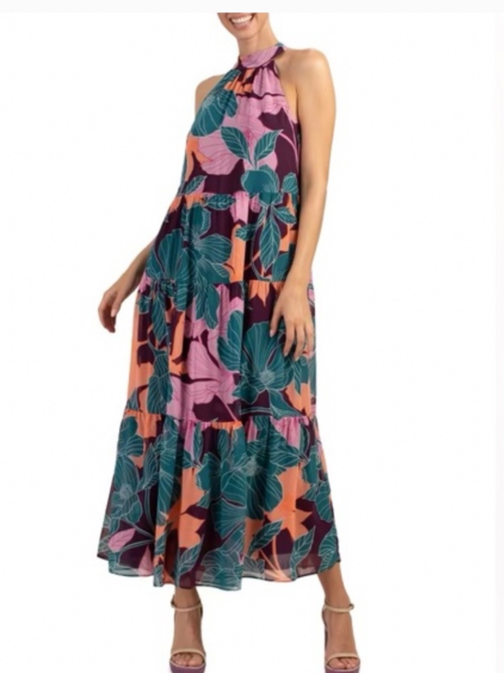 NWT $398 Trina Turk Sunglasses Maxi dress in bold tropical floral L
